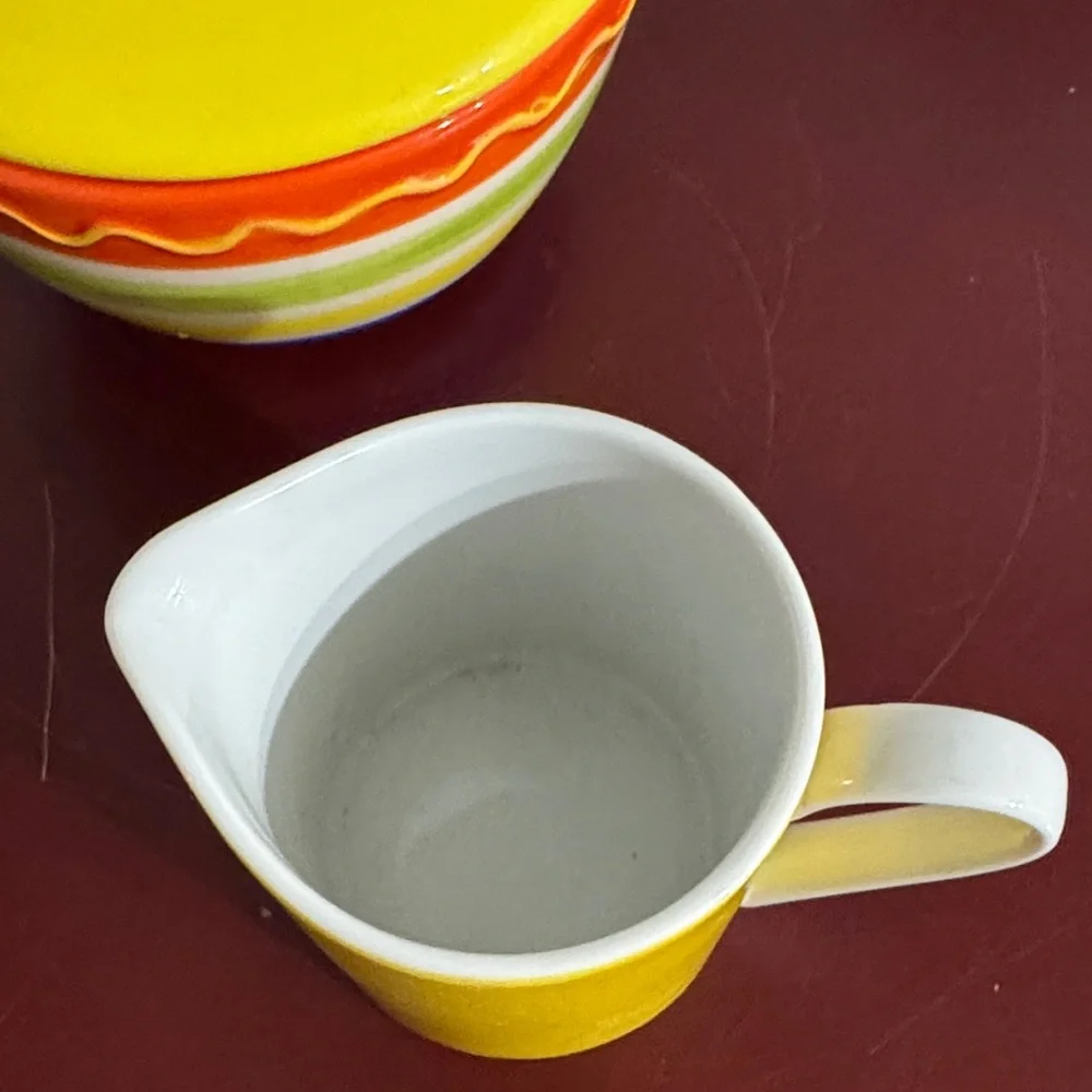 Colorful Ceramic Sugar Bowl and Creamer Set